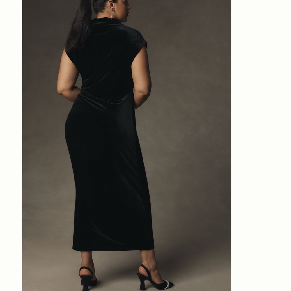 NWT Anthropologie The Maya Ruched Cowl-Neck Dress: Stretch Velvet Edition - Picture 6 of 13